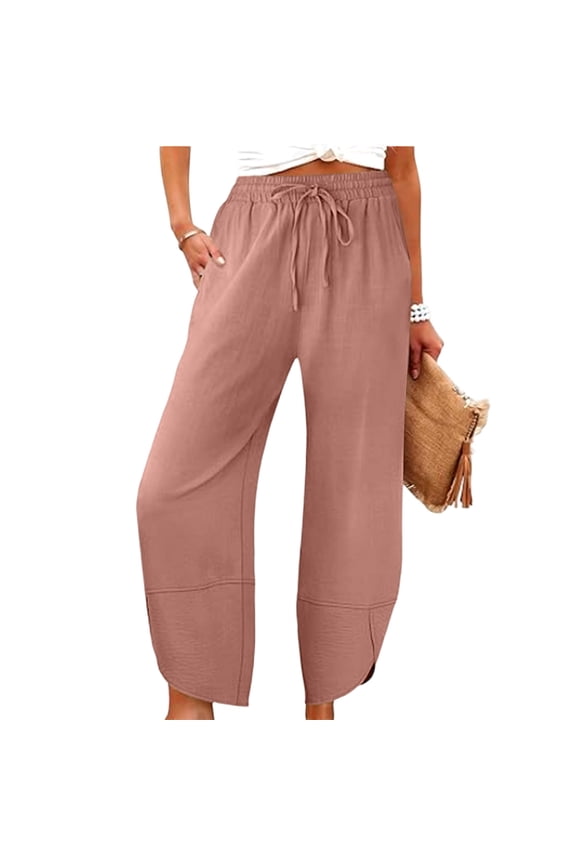 Womens Baggy Pants Summer Drawstring Elastic Waist Wide Leg Palazzo Trousers Fashion Casual Harem Pants