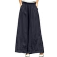 thumbnail image 1 of Lenpel Womens Boho Culottes Pleated Elastic Waist Lounge Palazzo Pants Trendy Floral Embroidered Beach Vacation Trousers, 1 of 5