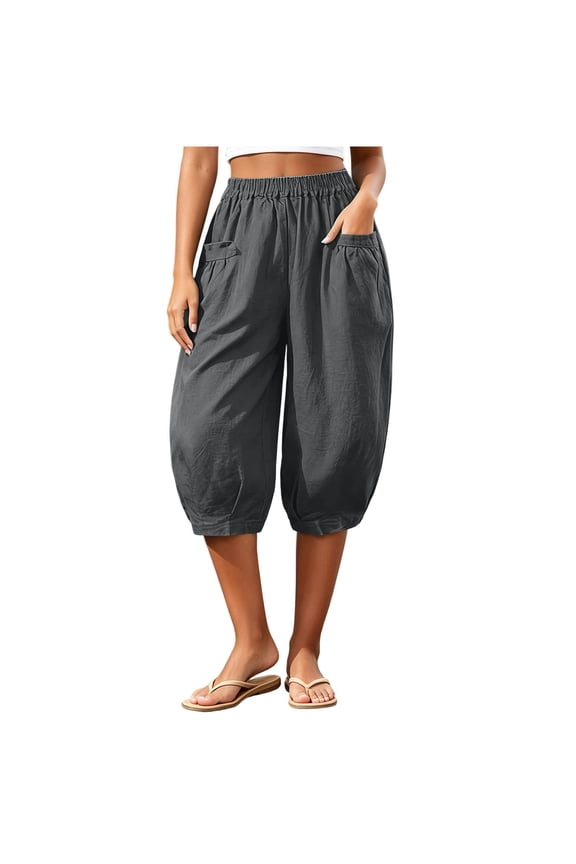 Womens Capri Pants Fashion Casual High Waist Cropped Harem Pants with Pockets Lightweight Comfy Capris Slacks