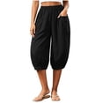 thumbnail image 1 of Lenpel Womens Capri Pants Fashion Casual High Waist Cropped Harem Pants with Pockets Lightweight Comfy Capris Slacks, 1 of 7