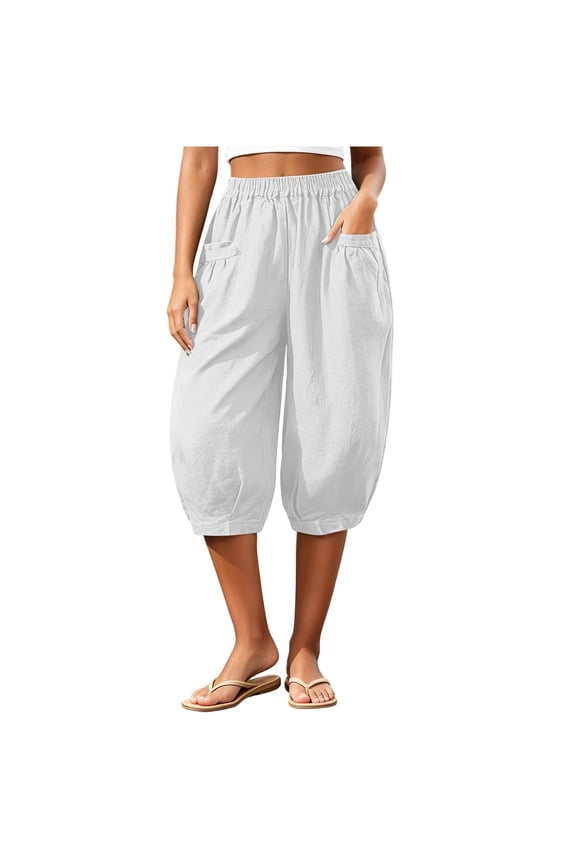 Womens Capri Pants Fashion Casual High Waist Cropped Harem Pants with Pockets Lightweight Comfy Capris Slacks