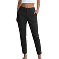 thumbnail image 1 of Lenpel Womens Casual Cropped Pants Fall Tapered High Waisted Comfy Ankle Trousers Plain Straight Leg Work Pants with Pockets(Black,Small), 1 of 6