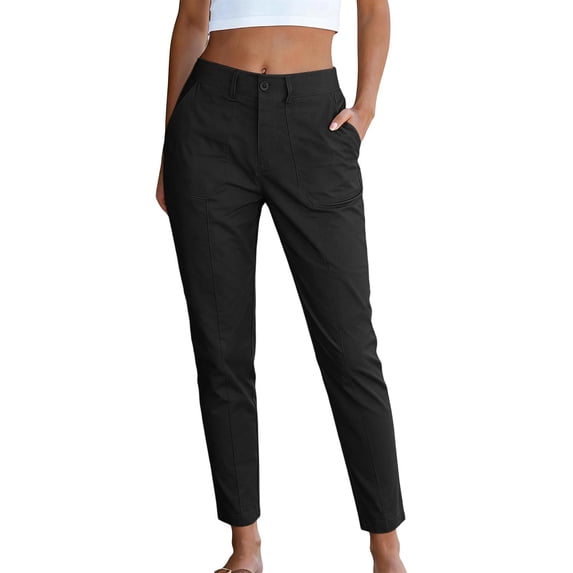 Lenpel Womens Casual Cropped Pants Fall Tapered High Waisted Comfy Ankle Trousers Plain Straight Leg Work Pants with Pockets(Black,Small)