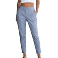 thumbnail image 1 of Lenpel Womens Casual Cropped Pants Fall Tapered High Waisted Comfy Ankle Trousers Plain Straight Leg Work Pants with Pockets(Blue,3X-Large), 1 of 6