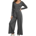 thumbnail image 1 of Lenpel Womens Casual Jumpsuits Square Neck Long Sleeve Back Zipper Rompers Solid Color Wide Leg Fashion Fall Clothes(Gray,Large), 1 of 7