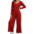 thumbnail image 1 of Lenpel Womens Casual Jumpsuits Square Neck Long Sleeve Back Zipper Rompers Solid Color Wide Leg Fashion Fall Clothes(Red,Large), 1 of 7