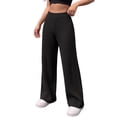 thumbnail image 1 of Lenpel Womens Casual Sweater Pants Fall Elastic High Waisted Knitted Trousers Plain Straight Leg Warm Pants with Pockets(Black,Small), 1 of 5