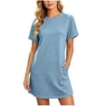 thumbnail image 1 of Lenpel Womens Casual T-Shirt Dresses Crew Neck Short Sleeve Mini Dresses with Pockets Comfy Soft Lounge House Dresses, 1 of 6
