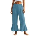 thumbnail image 1 of Lenpel Womens Cotton Linen Cropped Pants Summer Casual Ruffle Elastic Waist Ankle Trousers Loose Cute Pants with Pockets for Beach, 1 of 7