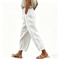 thumbnail image 1 of Lenpel Womens Cotton Linen Pants Lounge Drawstring Elastic Waist Tapered Trousers with Pockets Lightweight Block Color Clothes, 1 of 6