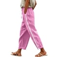 thumbnail image 1 of Lenpel Womens Cotton Linen Pants Lounge Drawstring Elastic Waist Tapered Trousers with Pockets Lightweight Block Color Clothes, 1 of 6