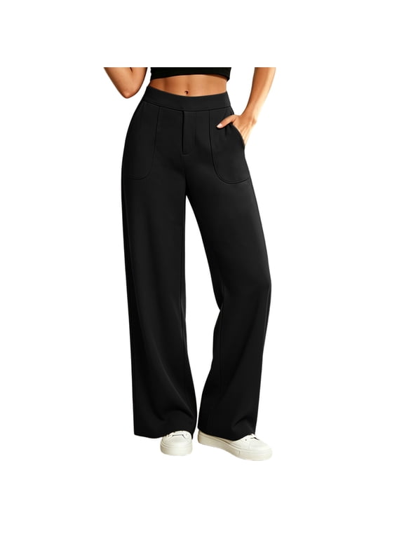 Womens Dress Pants High Waist Wide Leg Work Office Trousers Stretch Pull on Business Casual Slacks with Pockets