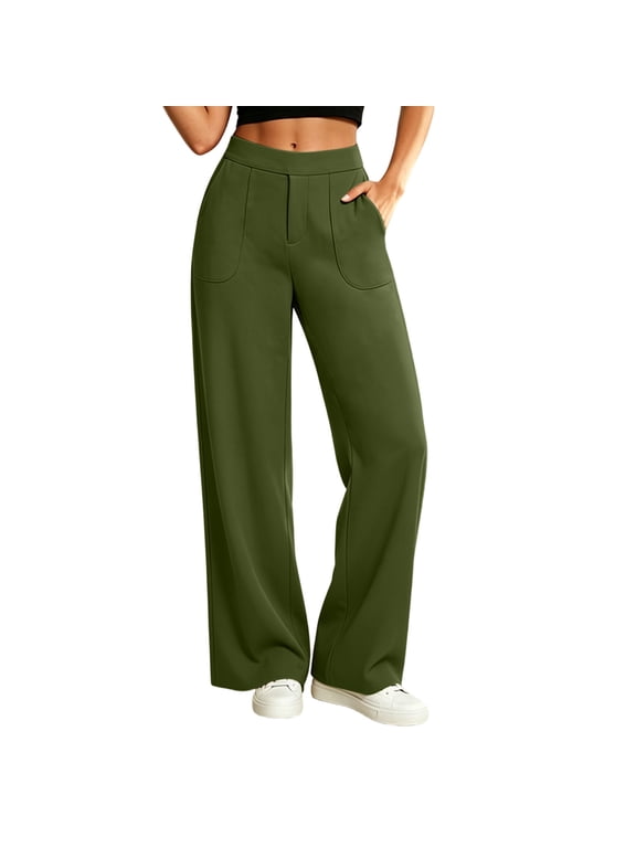 Womens Dress Pants High Waist Wide Leg Work Office Trousers Stretch Pull on Business Casual Slacks with Pockets