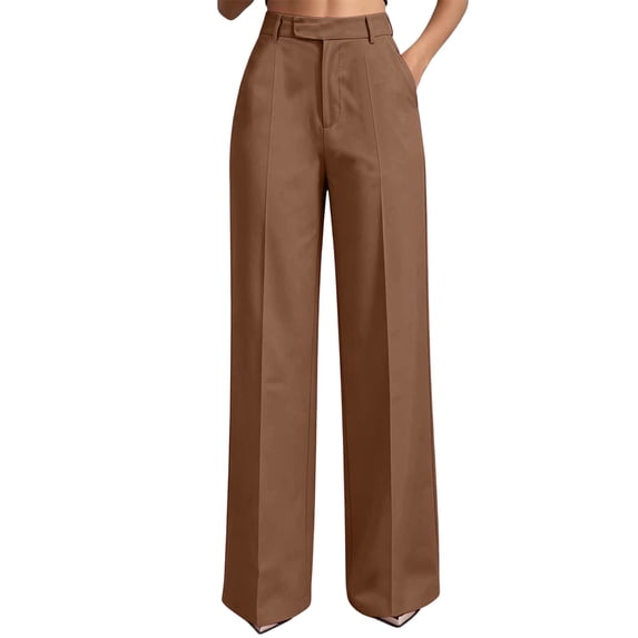Lenpel Womens Dress Pants Trendy High Waisted Straight Leg Slacks Casual Business Office Work Trousers with Pockets