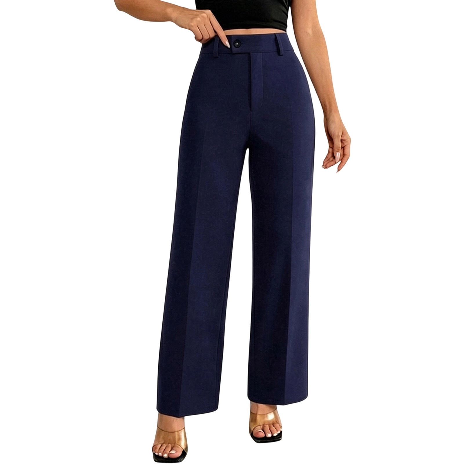 Lenpel Womens Dress Pants Wide Leg Button High Waist Lounge