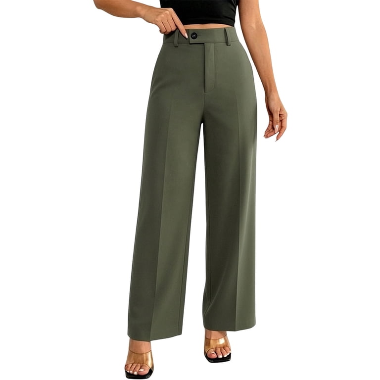 Lenpel Womens Dress Pants Wide Leg Button High Waist Lounge Trousers Trendy Comfy Business Casual Work Slacks, Women's, Size: Small