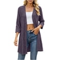 thumbnail image 1 of Lenpel Womens Fall Cardigans Ribbed Knit 3/4 Sleeve Open Front Casual Lightweight Outerwear Flowy Comfy Soft Solid Color Coats(Purple,Small), 1 of 6