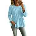 thumbnail image 1 of Lenpel Womens Fall Tops Casual Loose Long Sleeve Ruffle Cuffs Shirts Fashion Drawstring Crew Neck Peplum Blouses, 1 of 5