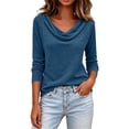 thumbnail image 1 of Lenpel Womens Fall Tops Dressy Cowl Neck Long Sleeve Blouses Loose Business Casual Shirts Solid Color Pullover Tops, 1 of 6