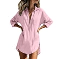 thumbnail image 1 of Lenpel Womens Fall Tops Lightweight Fashion Button Collared Long Sleeve Blouses Oversized Casual Loose Side Split Shirts with Pocket, 1 of 5