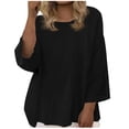 thumbnail image 1 of Lenpel Womens Fall Tops Plus Size Lounge 3/4 Sleeve Crew Neck Shirts Oversized Casual Loose Comfy Flowy Blouses, 1 of 7