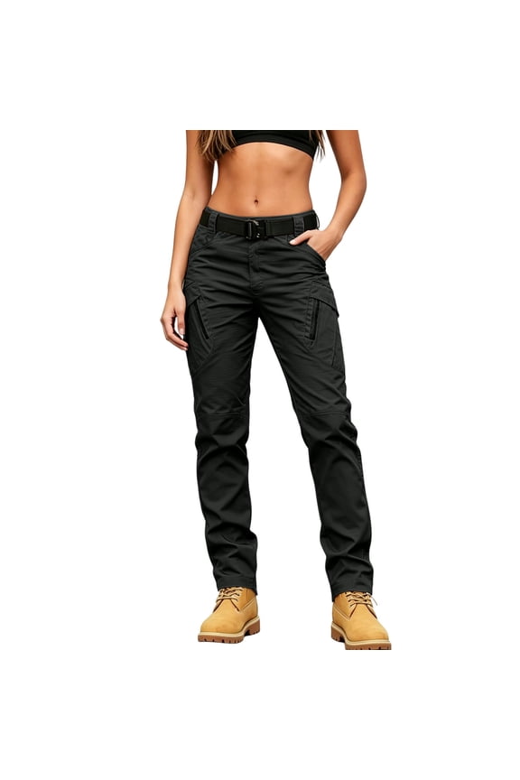 Womens Hiking Cargo Pants Mid Rise Straight Leg Button Trousers Lightweight Travel Clothes with Pockets