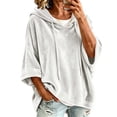 thumbnail image 1 of Lenpel Womens Hooded Shirts Fall Velvet 3/4 Sleeve Solid Color Pullover Tops Oversized Casual Trendy Drawstring Tops Fall Clothes(White,X-Large), 1 of 7