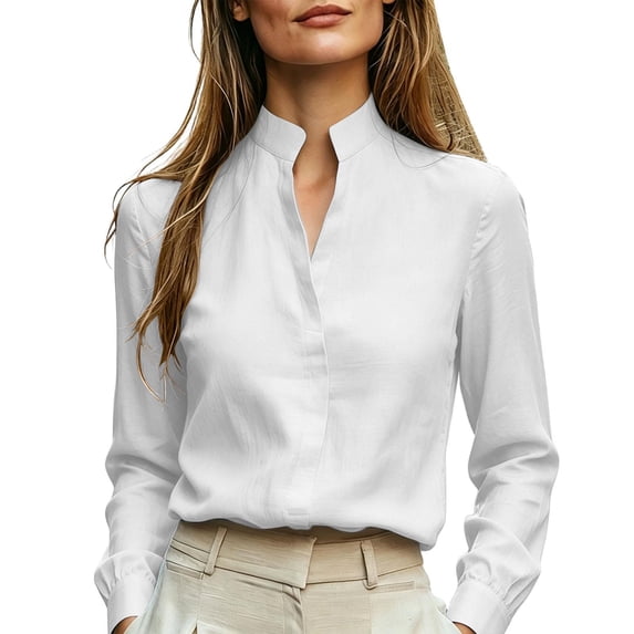 Lenpel Womens Long Sleeve Tops Business Casual Work Blouses Stand Collared Shirts Lightweight Fall Clothes