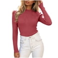 thumbnail image 1 of Lenpel Womens Long Sleeve Tops Fall Ribbed Knit Mock Neck Pullover Sweaters Casual Slim Fit Basic Blouses, 1 of 4