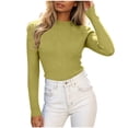 thumbnail image 1 of Lenpel Womens Long Sleeve Tops Fall Ribbed Knit Mock Neck Pullover Sweaters Casual Slim Fit Basic Blouses, 1 of 4
