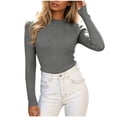 thumbnail image 1 of Lenpel Womens Long Sleeve Tops Fall Ribbed Knit Mock Neck Pullover Sweaters Casual Slim Fit Basic Blouses, 1 of 4