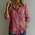 thumbnail image 1 of Lenpel Womens Long Sleeve Tops Trendy Ruffle V Neck Button down Shirts Lightweight Print Curved Hem Blouses Fall Clothes, 1 of 6