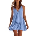 thumbnail image 1 of Lenpel Womens Mini Tank Dresses V Neck Sleeveless Ruffle Hem Boho Summer Dresses Flowy Casual Beach Vacation Clothes, 1 of 6