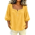 thumbnail image 1 of Lenpel Womens Plaid Blouses Button Square Neck 3/4 Puff Sleeve Loose Dressy Shirts Lightweight Comfy Tops Fashion Fall Outfits, 1 of 4