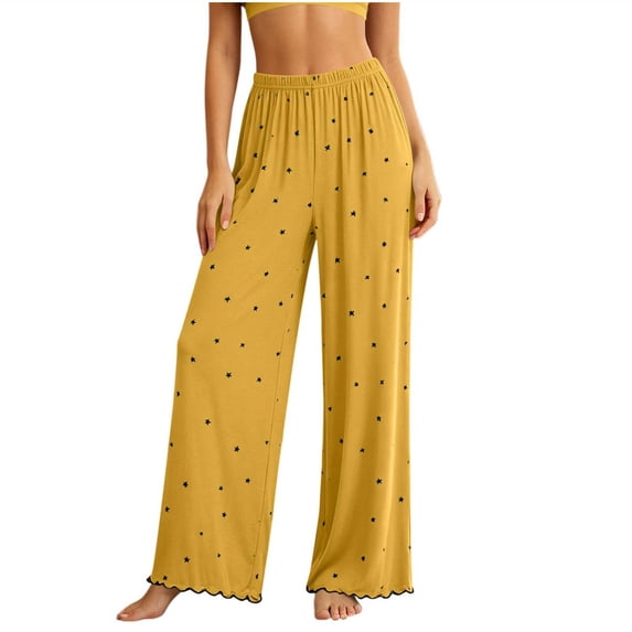 Lenpel Womens Printed Pajama Pants Lightweight Casual Loose Wide Leg Sleepwear Comfy Elastic Waist Lounge Pants