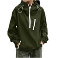 thumbnail image 1 of Lenpel Womens Rain Hooded Jackets Half Zip Drawstring Long Sleeve Windbreaker Jackets with Pockets Casual Loose Outdoor Coats(Army Green,Medium), 1 of 7