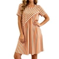 thumbnail image 1 of Lenpel Womens Short Sleeve Casual Dresses Striped Crew Neck Knee Length T Shirt Dresses Fashion Loose Lounge Dresses, 1 of 6