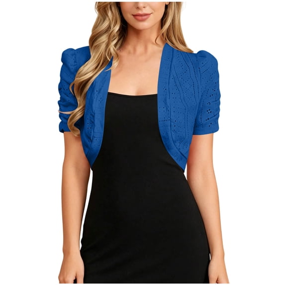 Lenpel Womens Shrug Cardigan Lightweight Short Sleeve Open Front Cropped Tops for Dresses Fashion Eyelet Fall Outfits