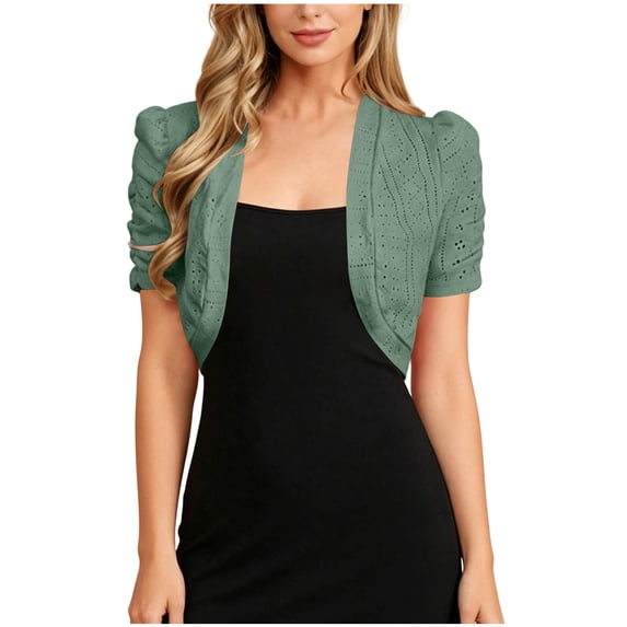 Lenpel Womens Shrug Cardigan Lightweight Short Sleeve Open Front Cropped Tops for Dresses Fashion Eyelet Fall Outfits