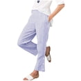 thumbnail image 1 of Lenpel Womens Striped Pants Elastic Waist Straight Leg Lounge Trousers Comfy Loose Fashion Button Pants with Pockets, 1 of 7