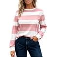 thumbnail image 1 of Lenpel Womens Striped Shirts Fall Long Sleeve Crew Neck Trendy Pullover Tops Comfy Soft Loose Fit Color Block Basic Blouses, 1 of 6