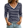 thumbnail image 1 of Lenpel Womens Striped Tops Comfy Soft V Neck 3/4 Sleeve Lounge Shirts Lightweight Casual Slim Fit Tunic Blouses, 1 of 6
