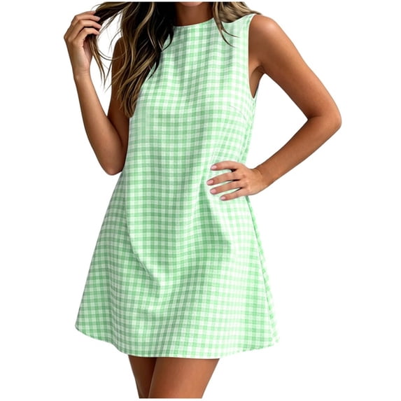 Lenpel Womens Summer Dresses Plaid Lounge Sleeveless Mini Tank Dresses Casual Loose Comfy a Line Beach Sundresses