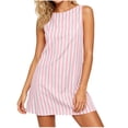 thumbnail image 1 of Lenpel Womens Summer Dresses Striped Lounge Boat Neck Sleeveless Mini Sundresses Casual Comfy a Line Beach Outfits, 1 of 5