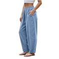 thumbnail image 1 of Lenpel Womens Summer Harem Pants High Elastic Waist Wide Leg Lounge Trousers Casual Loose Fit Flowy Slacks, 1 of 6