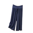 thumbnail image 1 of Lenpel Womens Summer Lounge Capris Ruffle Wide Leg Drawstring Elastic Waist Pajama Pants Lightweight Comfy Cropped Sleep Trousers, 1 of 6