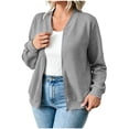 thumbnail image 1 of Lenpel Womens Tops Zip up Long Sleeve V Neck Outerwear Jackets with Pockets Solid Color Comfy Sweatshirt Coats Fall Outfits(Gray,Large), 1 of 7
