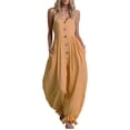 thumbnail image 1 of Lenpel Womens Wide Leg Jumpsuits V Neck Sleeveless Fashion Button Baggy Rompers Lightweight Ruffle Harem Pants, 1 of 5
