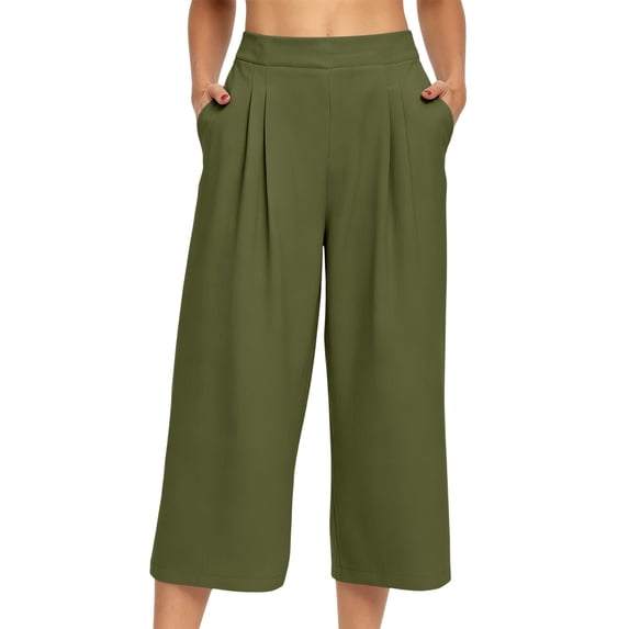 Lenpel Womens Wide Leg Palazzo Capri Pants Pleated High Waist Casual Cropped Trousers Lightweight Lounge Loose Fit Capris