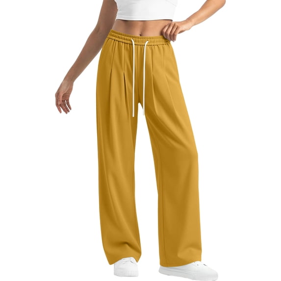 Lenpel Womens Wide Leg Pants Casual Drawstring Elastic Waist Trousers with Pockets Lightweight Lounge Pants